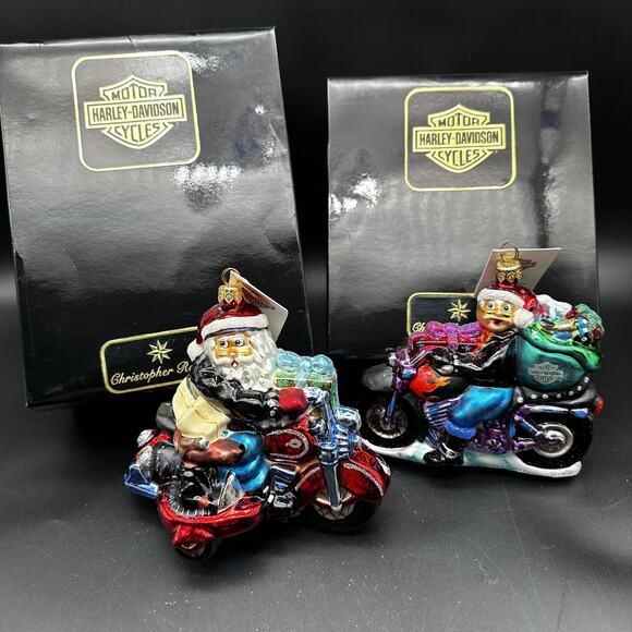 1999 RADKO HARLEY DAVIDSON SIDECAR SANTA & SPECIAL DELIVERY MRS HARLEY CLAUS SET - Picture 1 of 16
